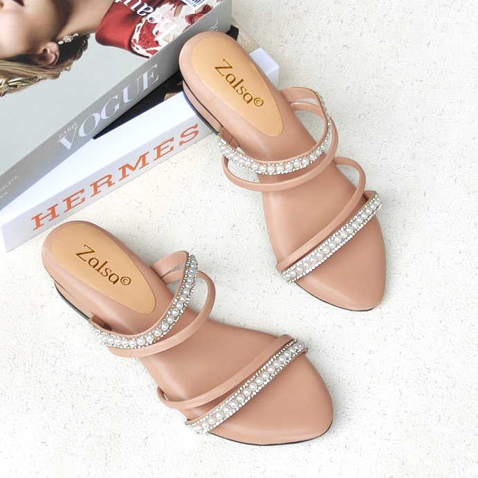 Sandal high heels 3CM hak tahu wanita tali mutiara IN-04