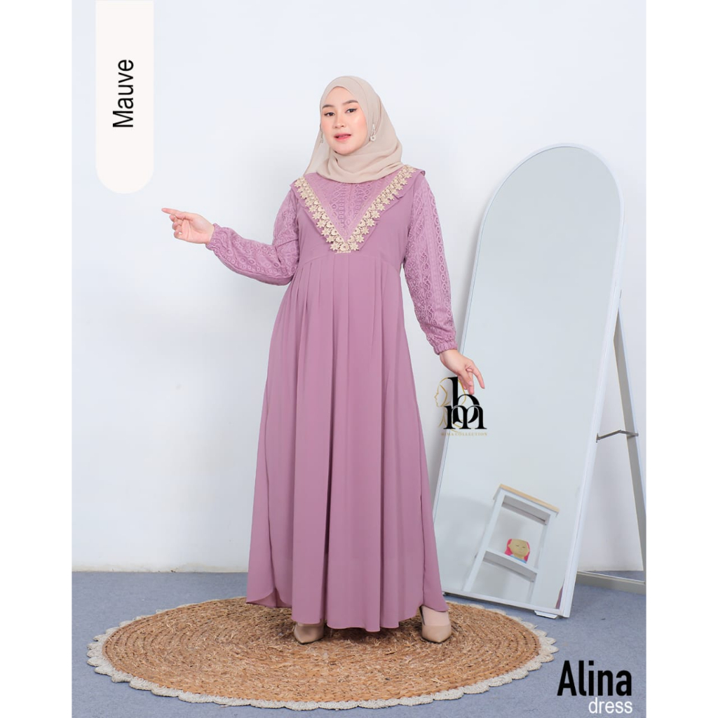 Gamis ALINA by BM gamis wanita terbaru kekinian ceruty babydoll mix brokat