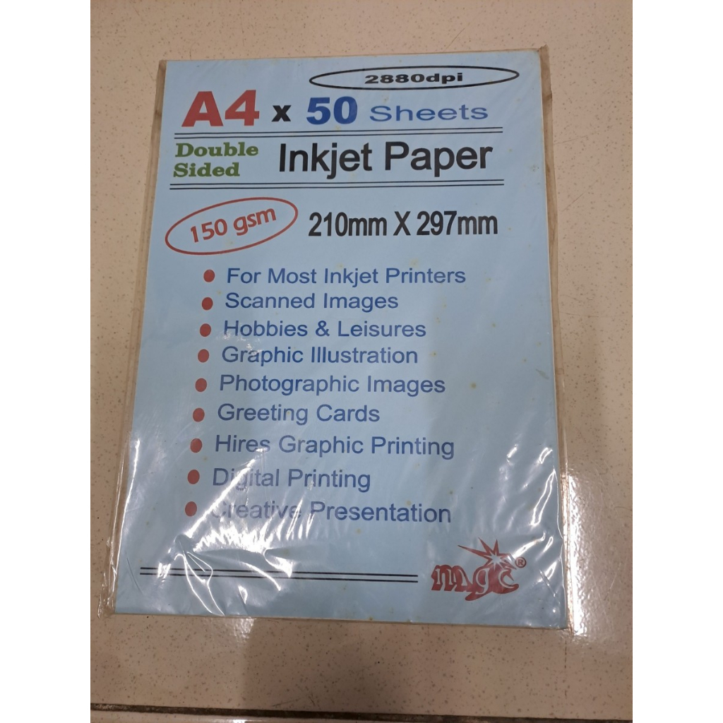 

Kertas Inkjet Paper double sided A4 Super Colour 50lbr 2880dpi 150gsm