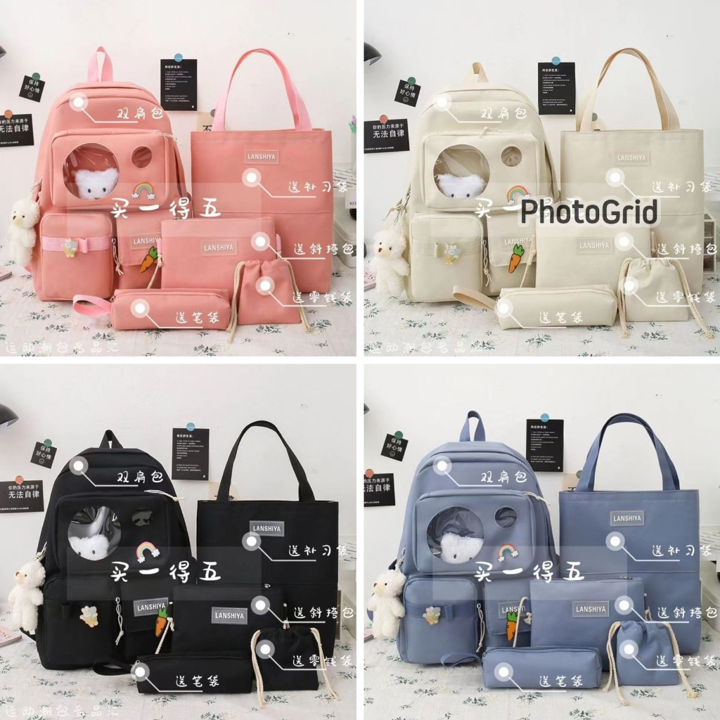 MV_Marvelouz MV806786 Tas RANSEL Wanita 5IN1 Bagpack Kanvas Kekinian Terbaru 2023 1kg bisa 1 tas supplier tas import EL 6786 LT2228