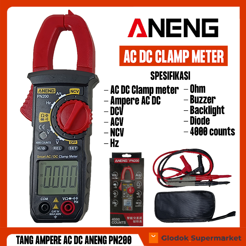 Tang Ampere AC DC Aneng PN200 Smart Clamp Meter Digital NCV 4000 Counts