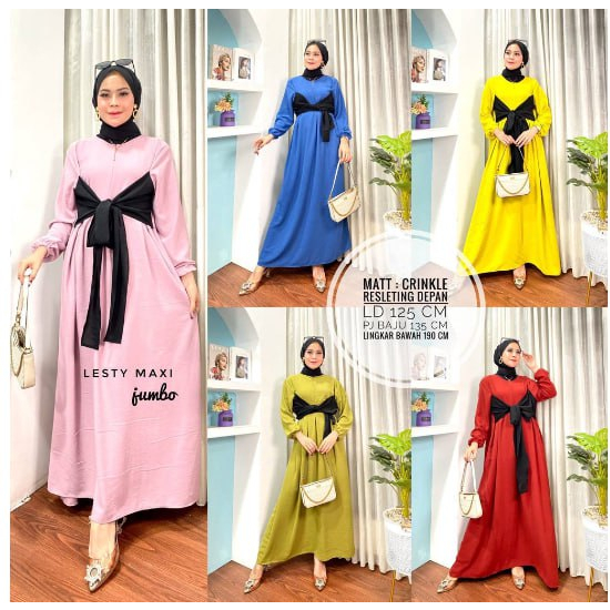 Gamis Dress Wanita Lesty Maxi Jumbo Kekinian Bahan Crinkle Airflow Tali Silang Busui Ld 110 Viral Terbaru