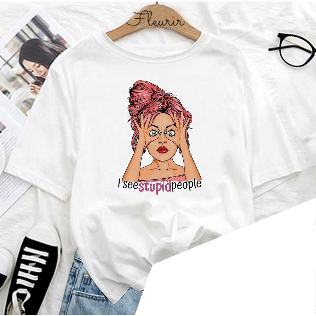 FLEURIR - COD KAOS WANITA PRIA REMAJA DEWASA UNISEX TSHIRT JUMBO OOTD LENGAN PENDEK OVERSIZE SEE STUPID