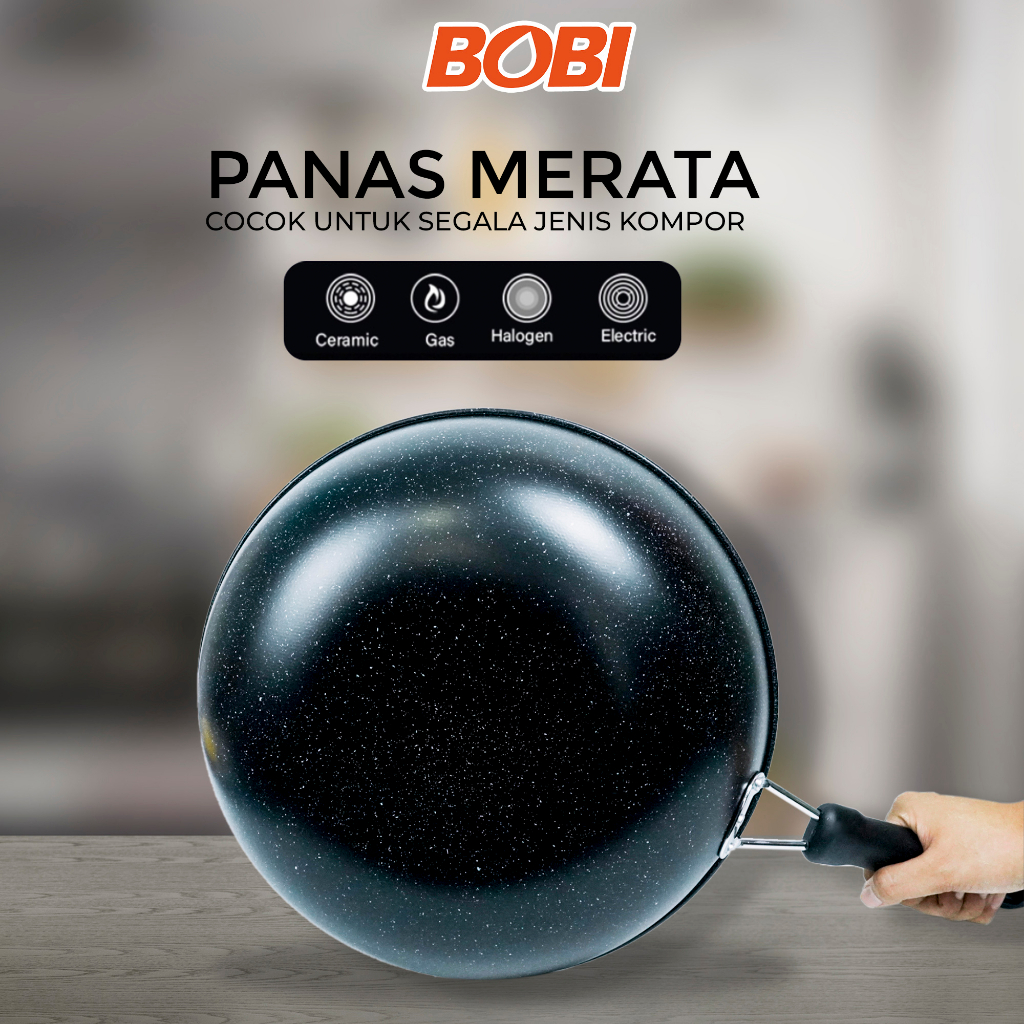 Teflon Panci Penggorengan 31 cm / Wajan Penggorengan Anti lengket Wok Pan / Teflon Praktis Bobi - Warna Random