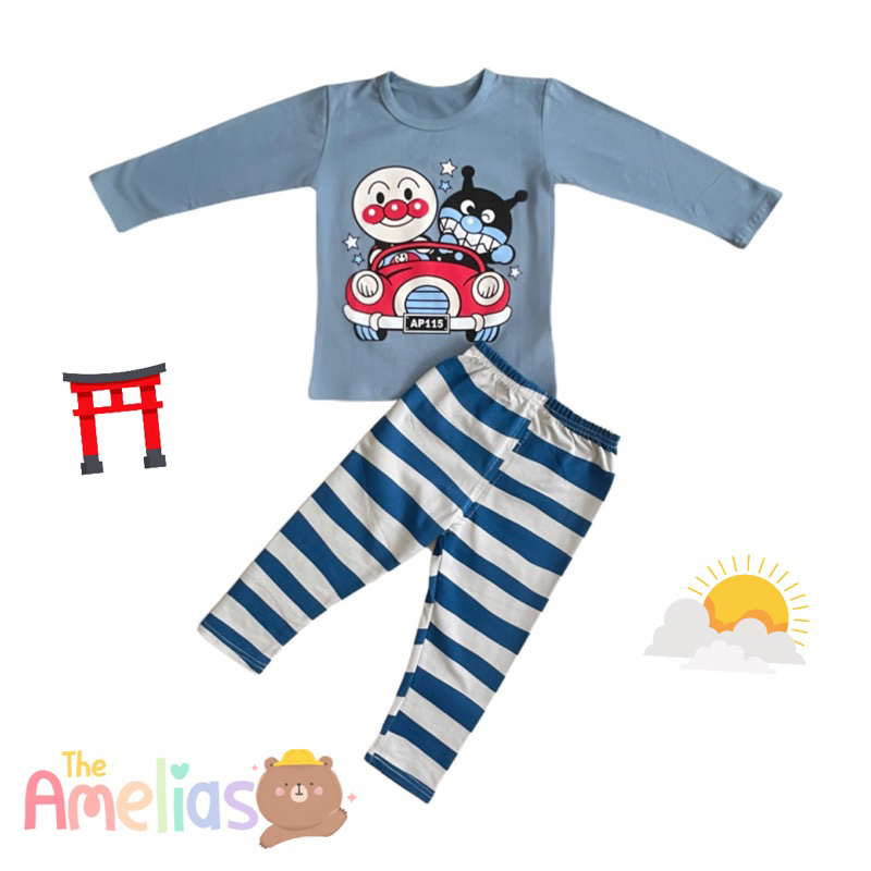 anpanman pajamas set baju tidur anak unisex import premium