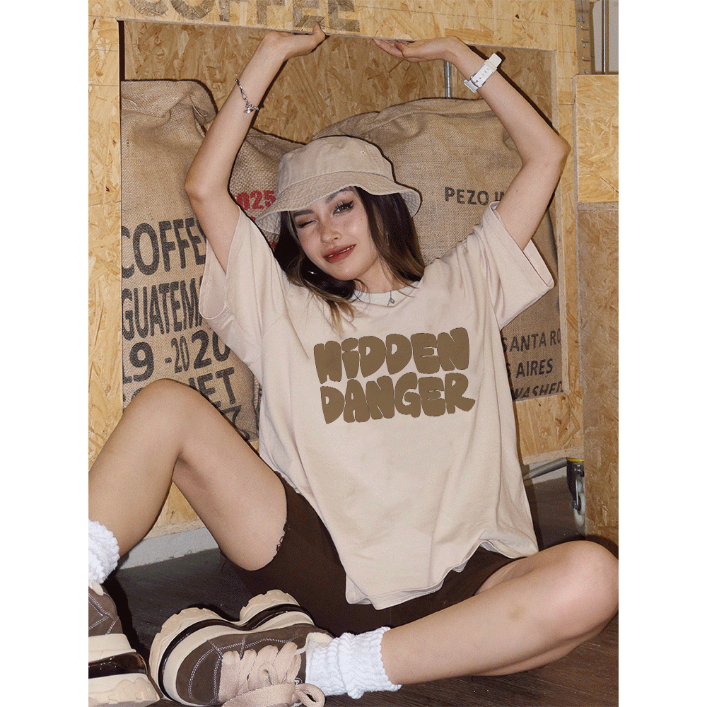 baju kaos wanita lengan pendek korean style letter graffiti print kaos cream import oversize kaos couple