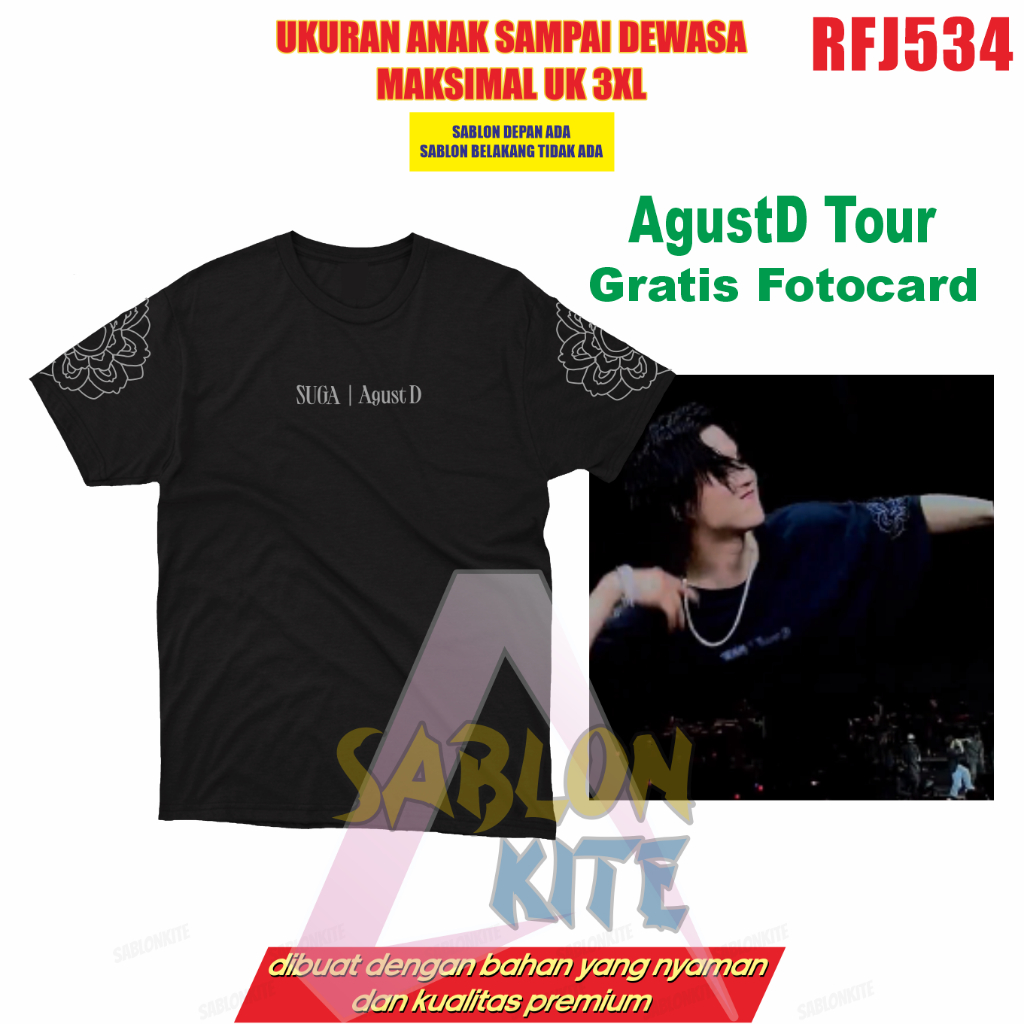 Gratis Fotocard Kaos Kpop Suga AgustD bunga lengan RFJ534