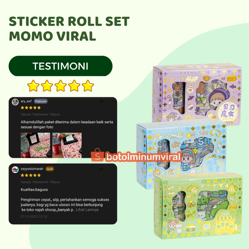 Sticker Momo Viral Roll 2D Waterproof Aesthetic Tahan Air