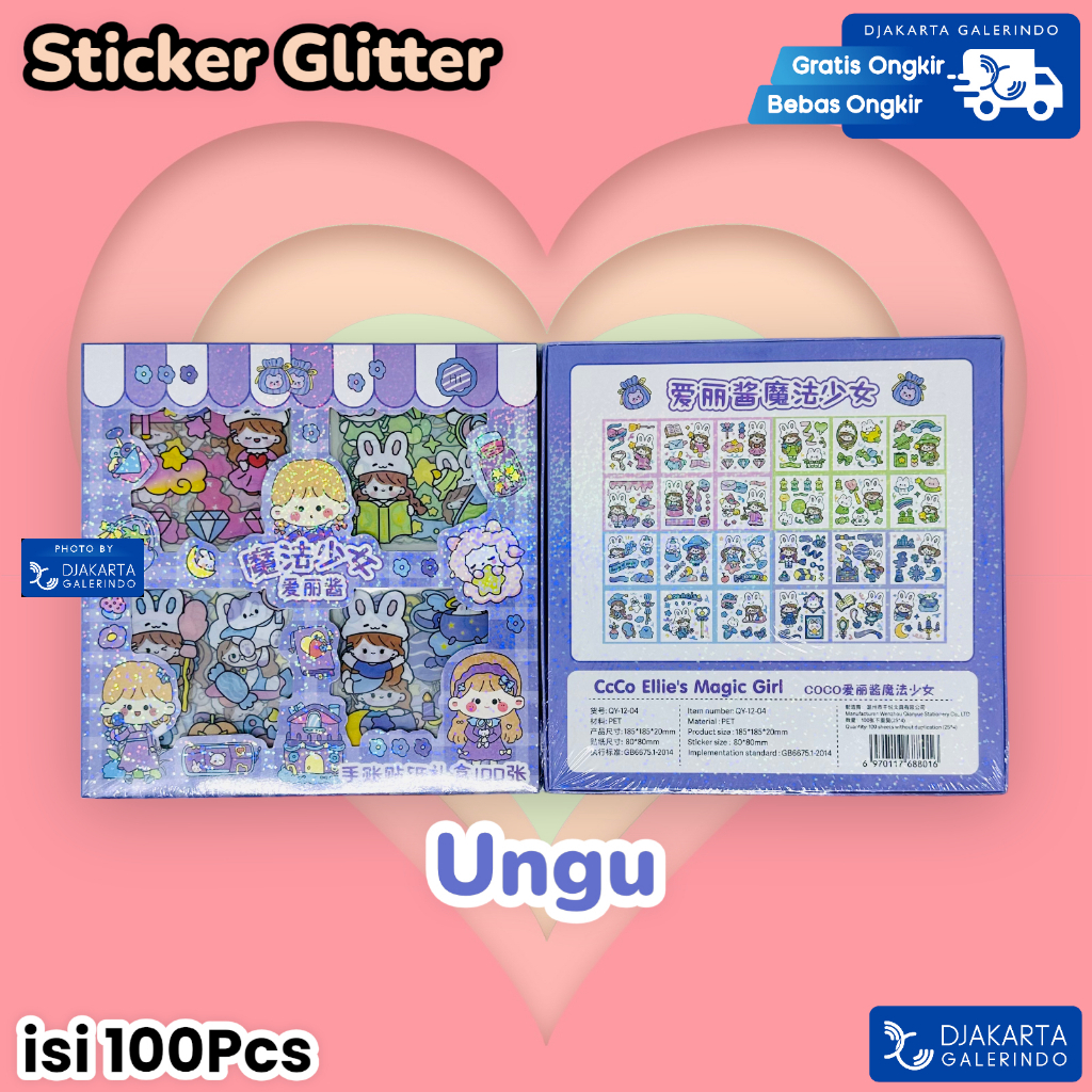 Sticker MOMO Glitter Rainbow Mix Warna Original waterproof Stiker Kartun Korea Anti Air Original isi 100pcs