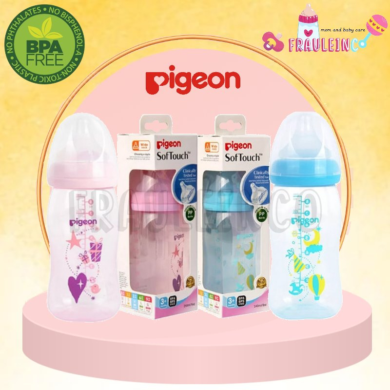 *FRAULEINCO* Pigeon Botol Susu PP Clear Wide Neck 240ml Pink Blue