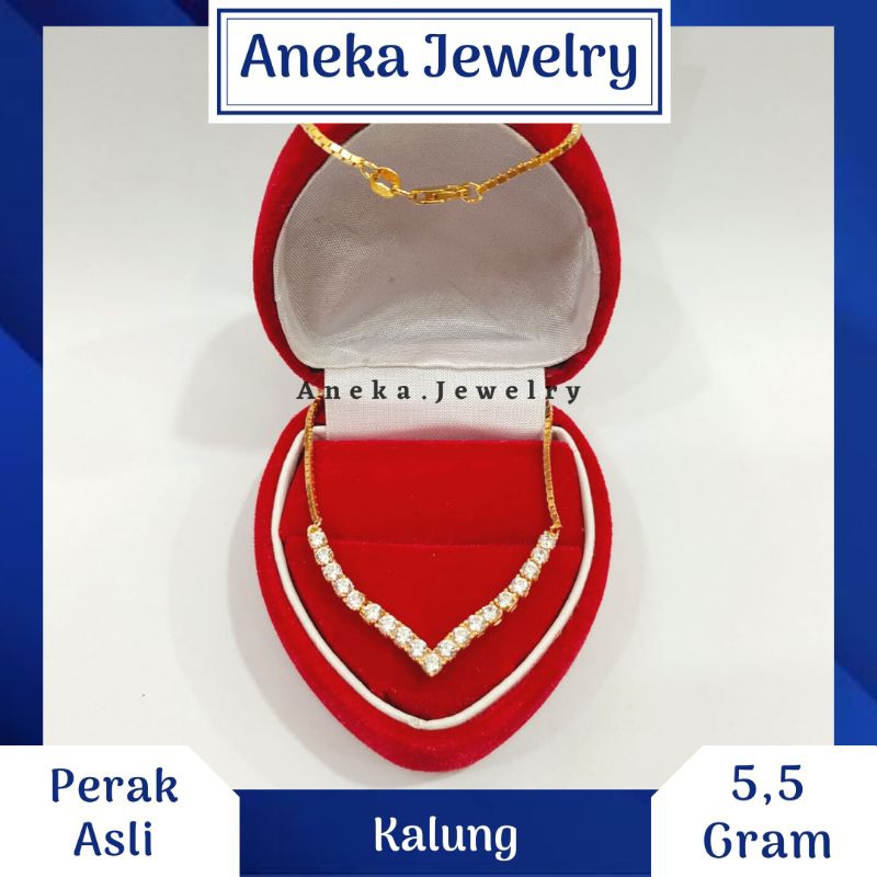 Kalung V Baris Mata Mata, Perak 925, Sepuh Emas Kuning