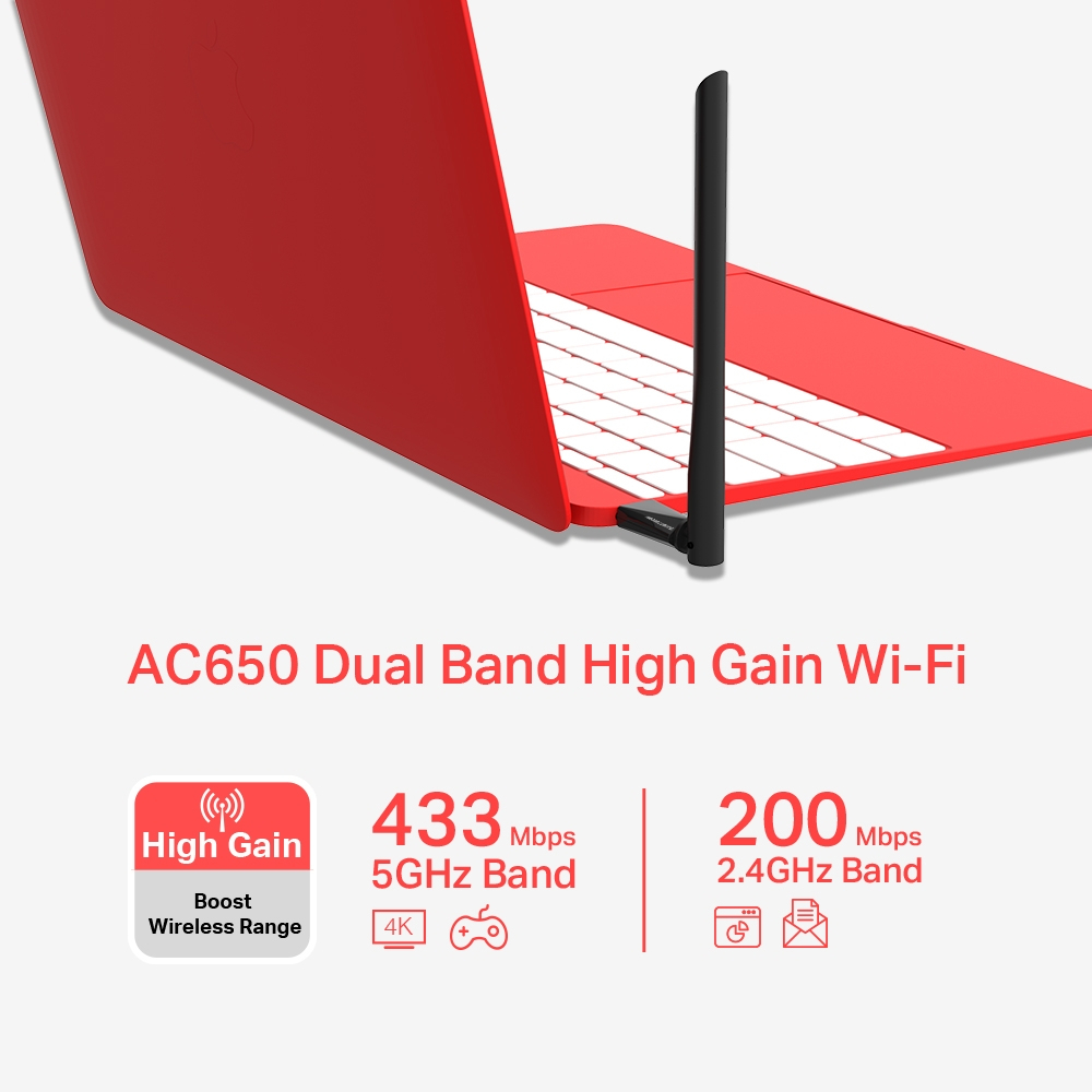 Mercusys MU6H AC650 High Gain Dual Band USB Wireless Adapter