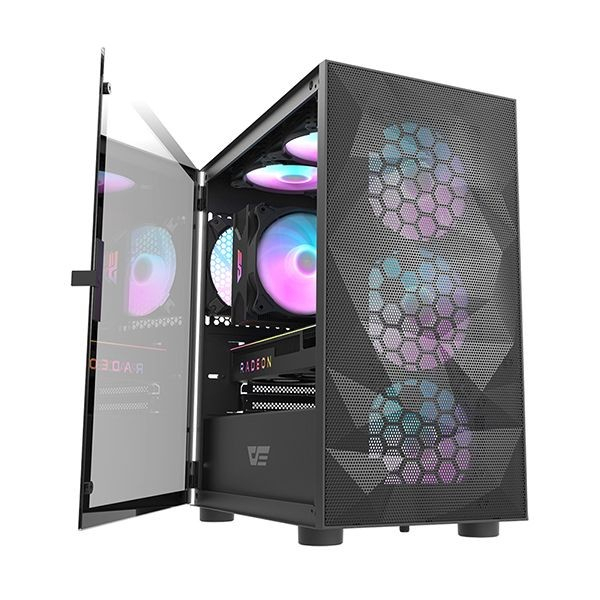 Casing Aigo darkFlash DLM21 MESH Black Tempered Glass Micro ATX