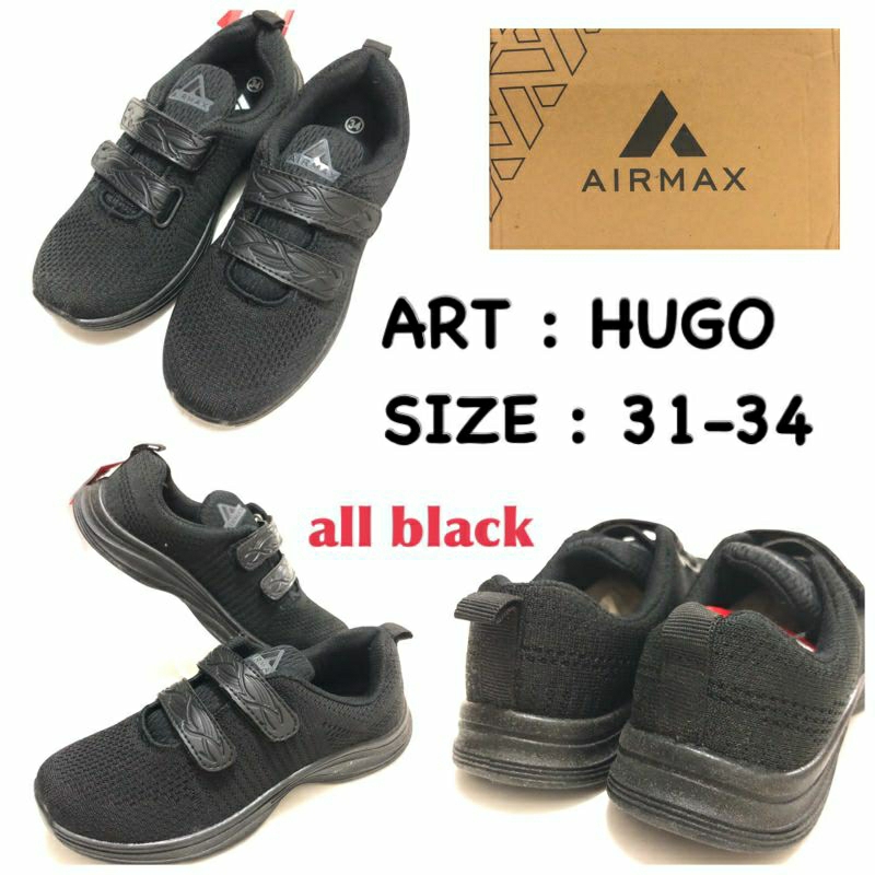 SEPATU SEKOLAH BY AIRMAX HUGO SIZE 31-34 ALLBLACK 35-38 HITAM-PUTIH