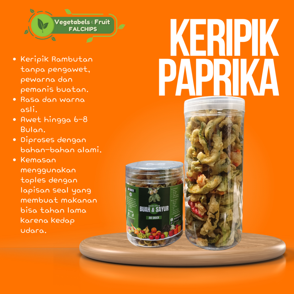 

PRODUK TERLARIS Keripik Paprika Premium HALAL Cemilan Kripik Buah Renyah