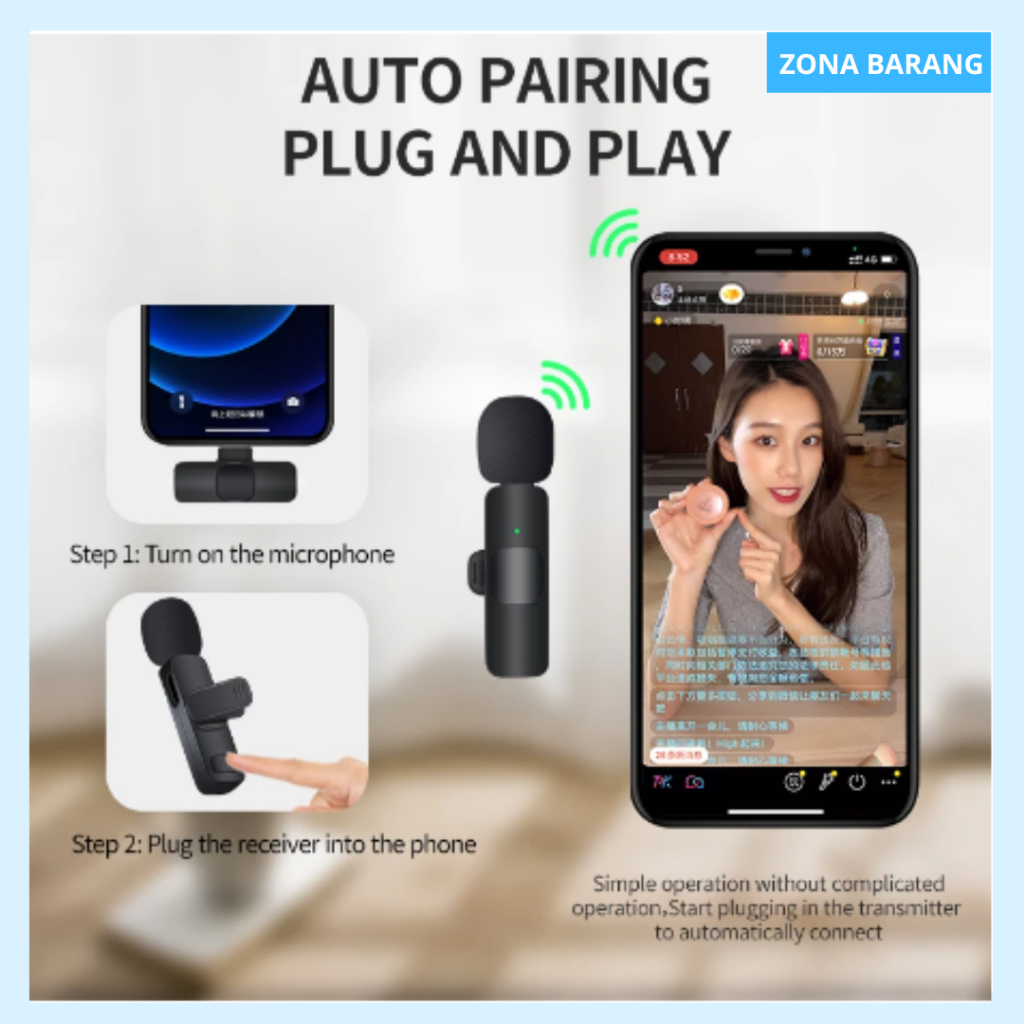 Lavalier Wireless Mic Dual 2 in 1 Clip On Microphone Mini Portable Untuk Live Vlog