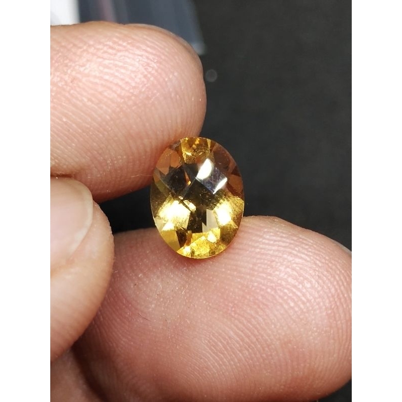 Natural Citrine Kecubung Kuning Emas 9x7x5 mm 1.8 Ct Oval Checkerboard Cutting Asli Kalimantan Borne