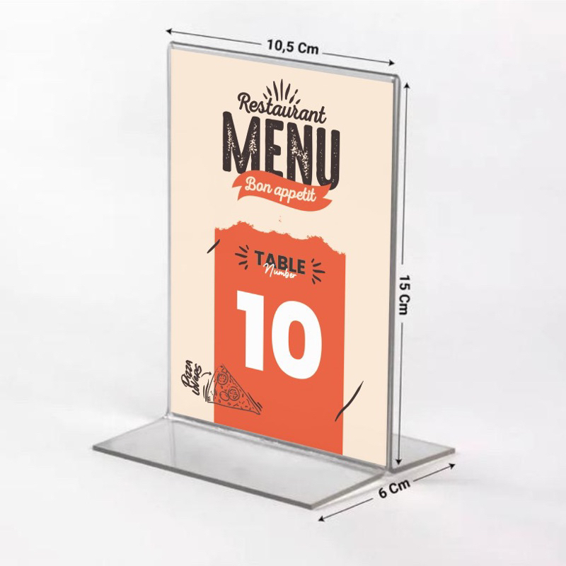 

Akrilik A6 2 Sisi ; Nomor Meja, Tempat Brosur, Display Promosi Produk, Tempat Qris