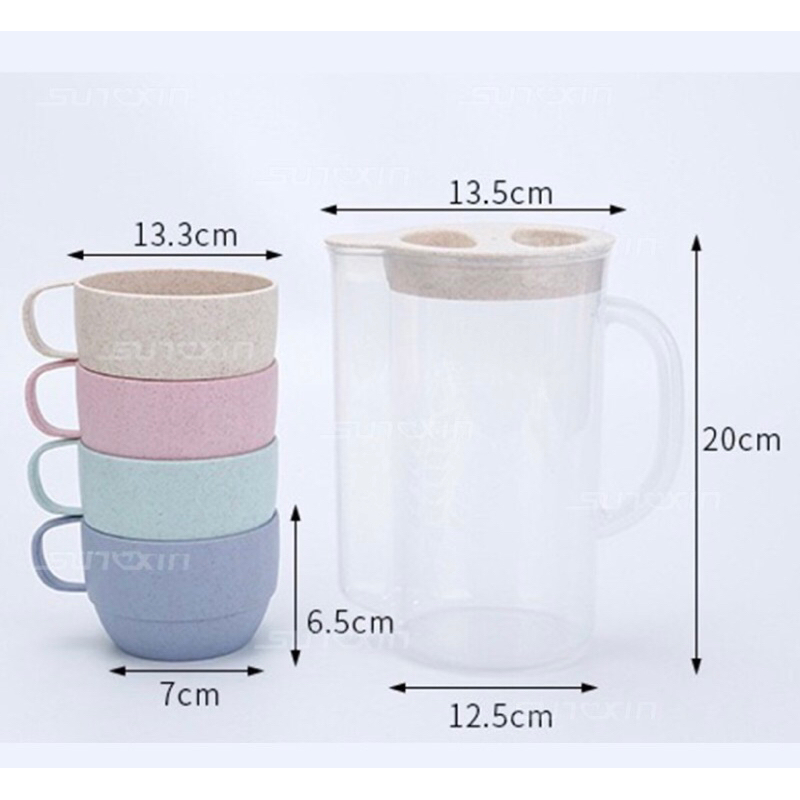 Mug Box Teko Gelas Jerami Set 5 in 1 Warna Pastel Free Food Grade | Mug Cangkir Kopi Teh