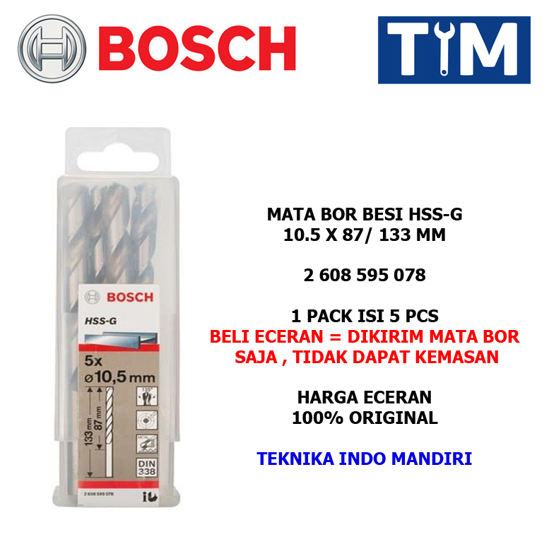 BOSCH Mata Bor Besi 10.5 MM HSS-G / Metal Drill Bit 10.5 x 87 / 133 MM
