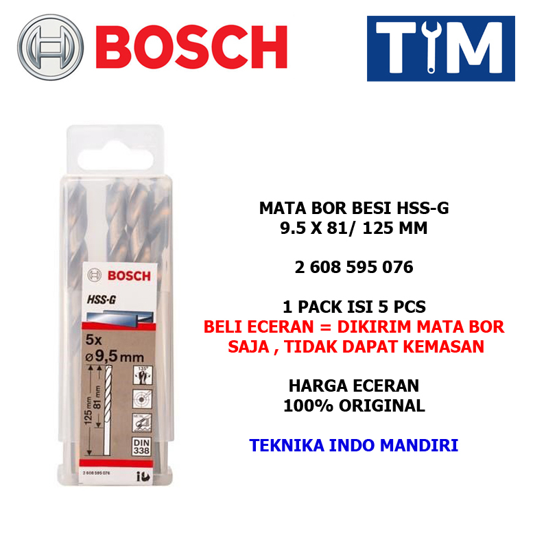 BOSCH Mata Bor Besi 9.5 MM HSS-G / Metal Drill Bit 9.5 x 81 / 125 MM