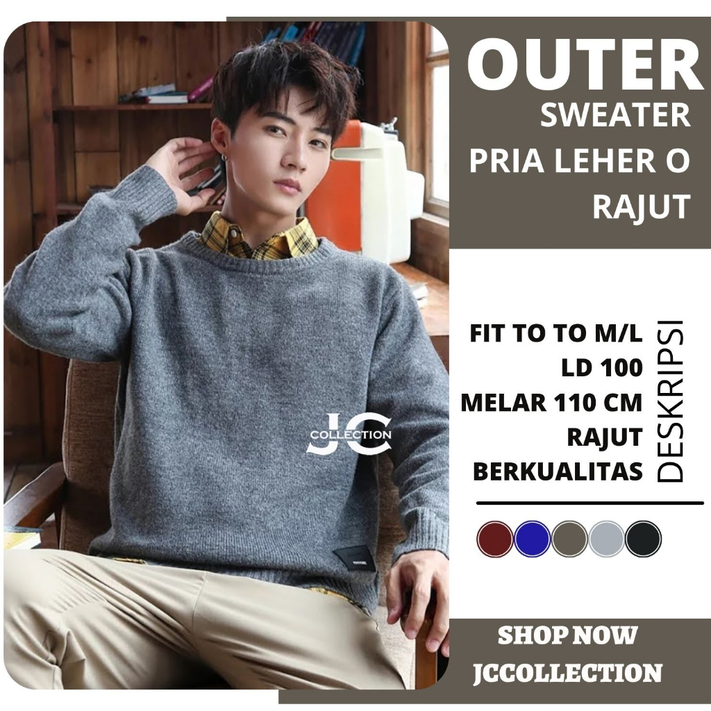 Sweater Jacket Rajut Korea Style Otnil / Sweter Pria Leher O  - JCCollections