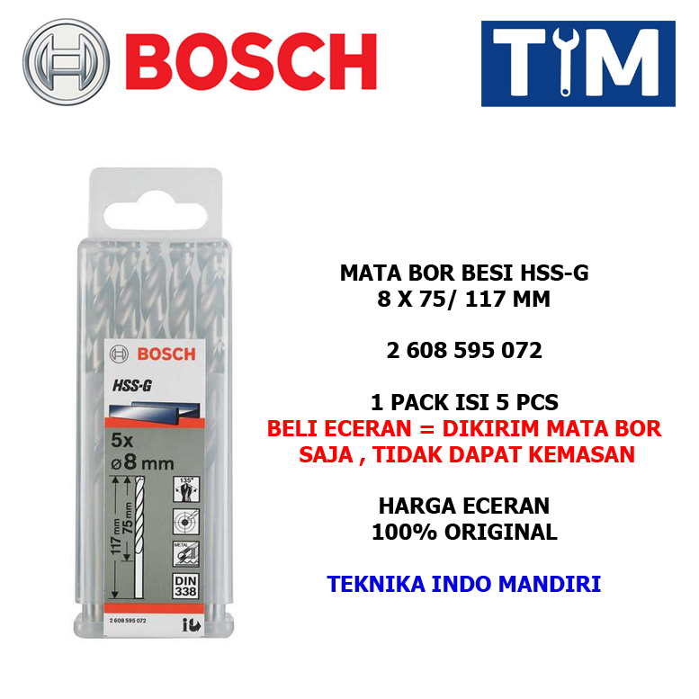 BOSCH Mata Bor Besi 8 MM HSS-G / Metal Drill Bit 8 x 75 / 117 MM