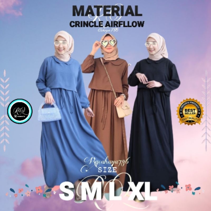 Gamis remaja Perempuan Terbaru crinkle airflow SABBINA BASIC DRESS BUSUI Cika Dress Lebaran S M L XL