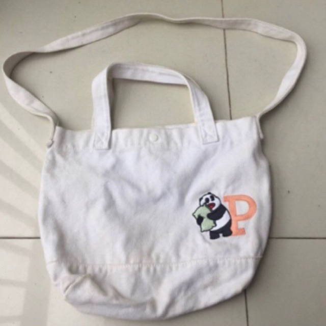 Sling bag Tote bag miniso we bare bears white canvas putih