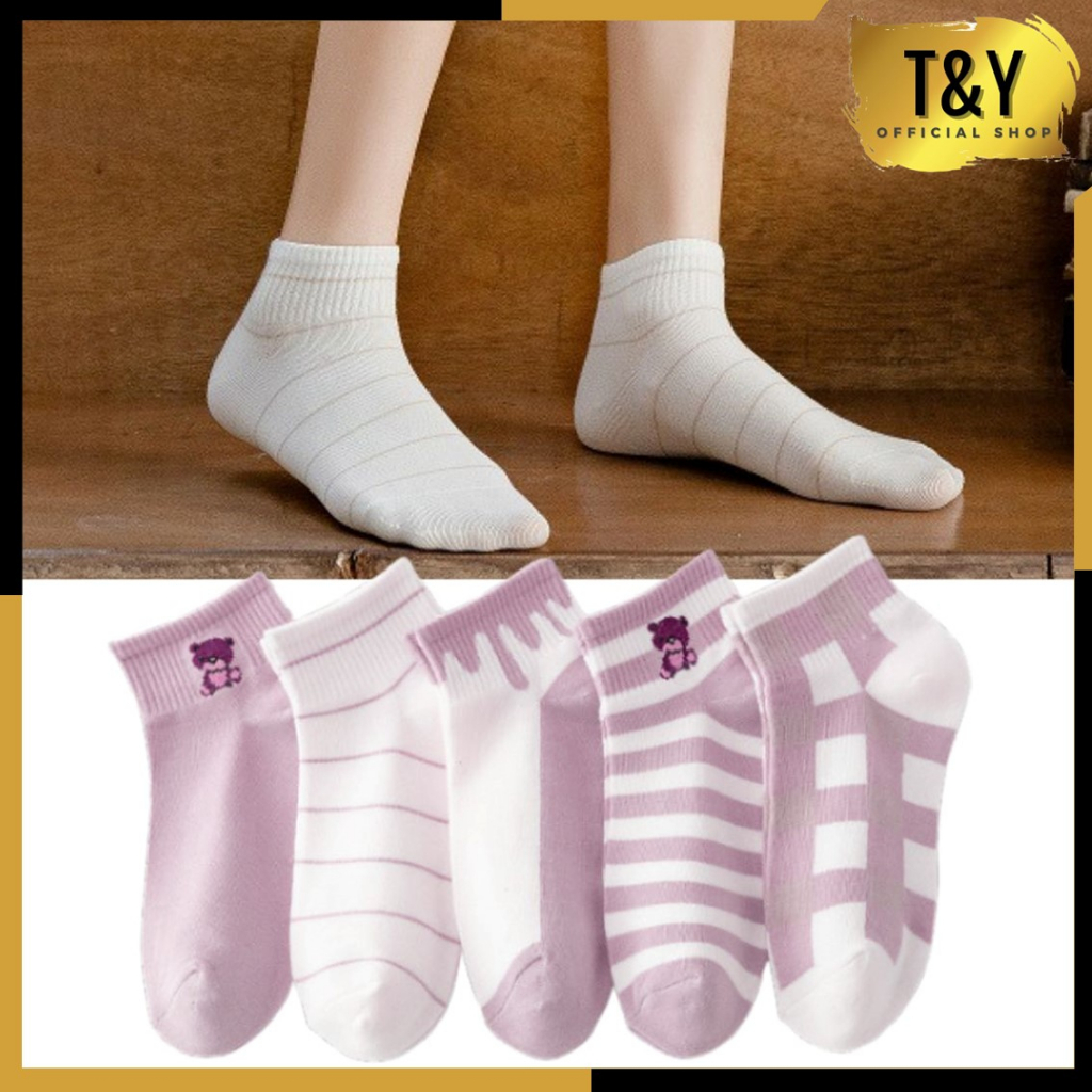 T&amp;Y Kaos Kaki Wanita 6755 Motif Bear Kecil Kaos Kaki Pendek Anak Perempuan Kaos Kaki Ankle Cute Murah Import