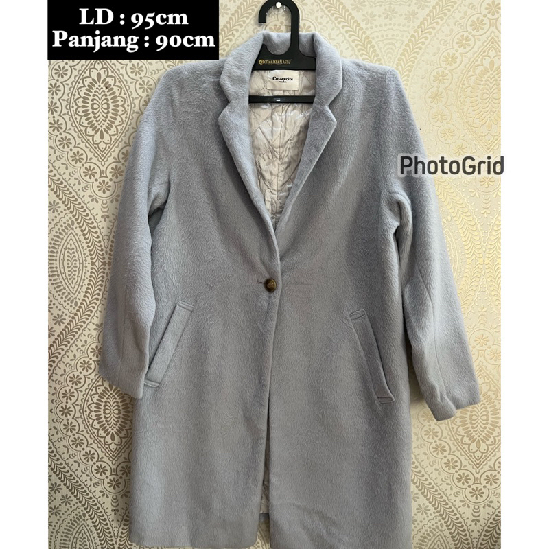 preloved long coat korea biru muda soft blue wool bulu