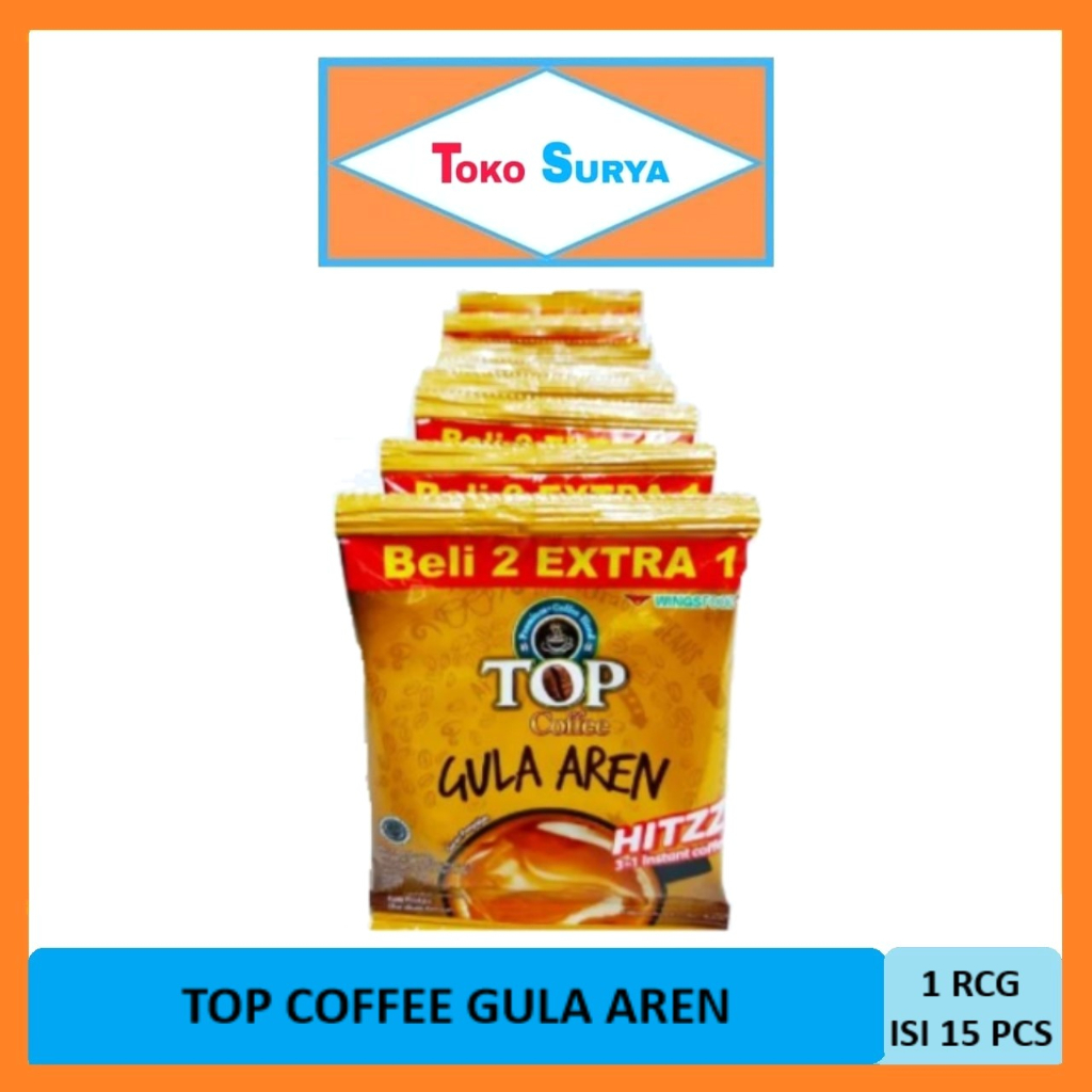 

Top Coffee Gula Aren 3in1 Instant Coffee Kopi Gula Aren Renceng 15 x 22 Gr