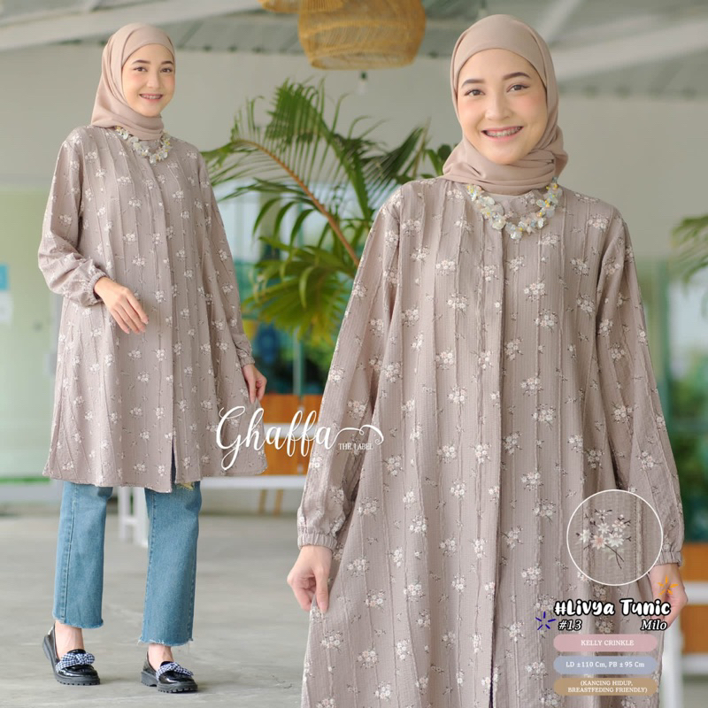 LIVYA TUNIC #13 BY GHAFFA THE LABEL / TUNIK BIGSIZE BAHAN KELLY CRINCLE MEWAH MOTIF BUNGA
