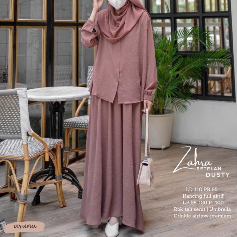 Aruna setelan wanita zahra set rok | crinkle LD 110 rok tali serut