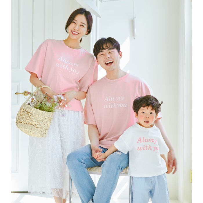 Kaos Couple Family ALWAYS WITH YOU Baju Tshirt Couple Pasangan Keluarga Putih Pink