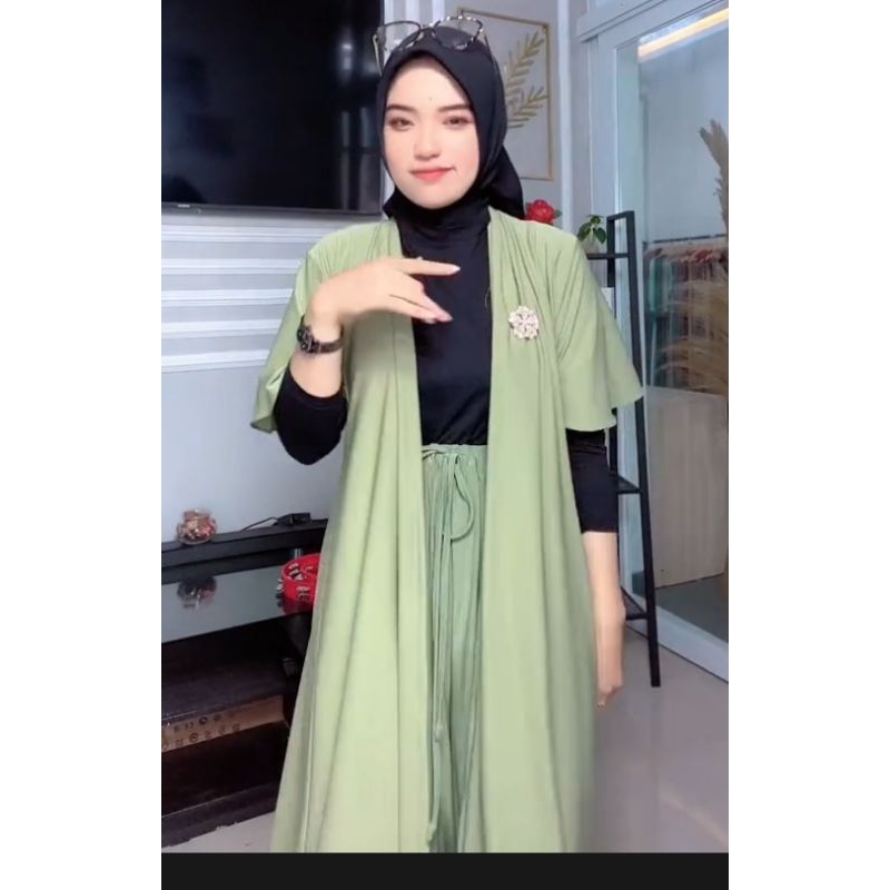 cardigan panjang jumbo set kulot bahan jersey zoya