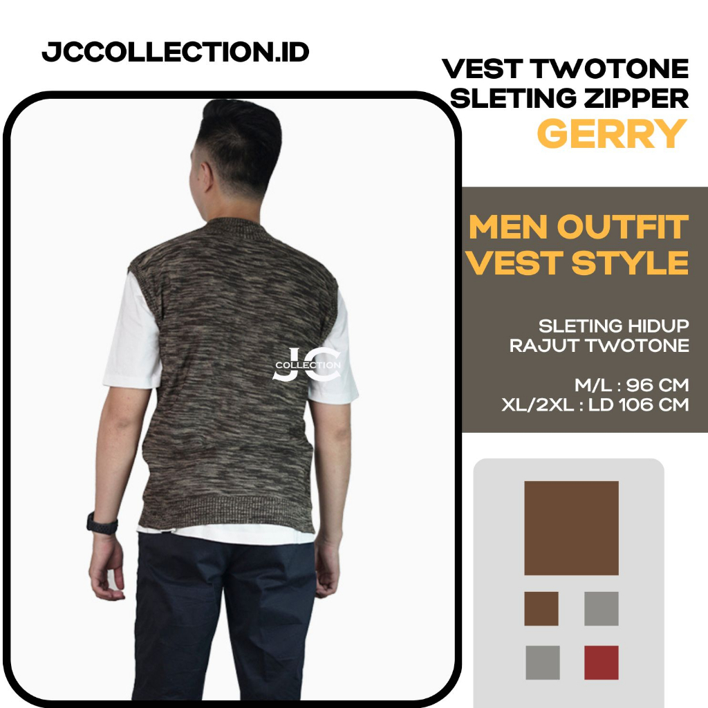 Rompi Vest Rajut seleting baju kerja Pria Knit Vest Zipper Gerry JCCollections