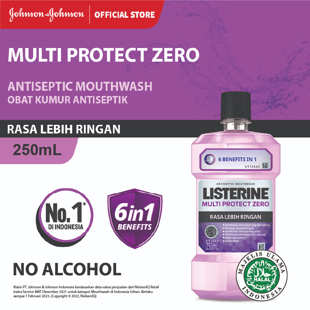 LISTERINE Multi Protect Zero Antiseptic Mouthwash / Obat Kumur Antiseptik 250 ml - No Alcohol