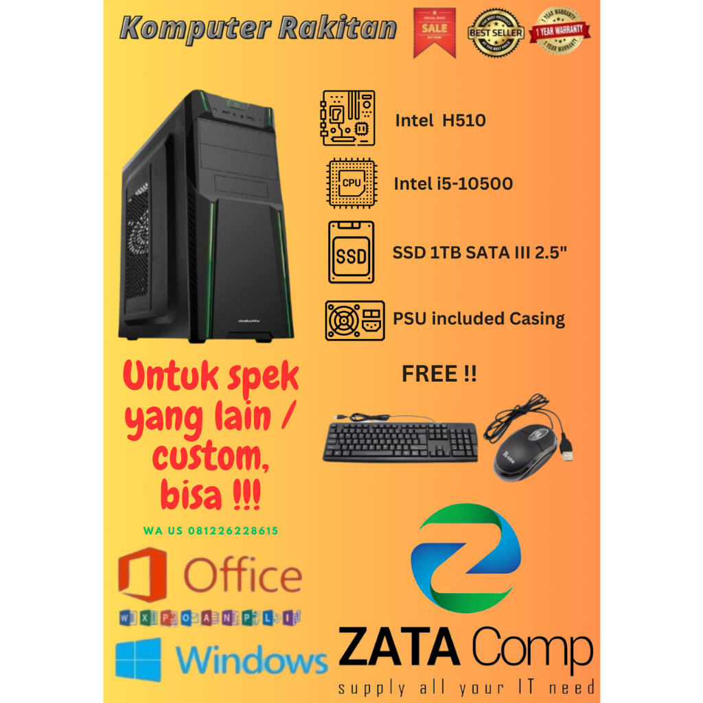 PC Rakitan Murah - i5-10500 SSD 1TB 2.5" Win11 free Keyboard+Mouse