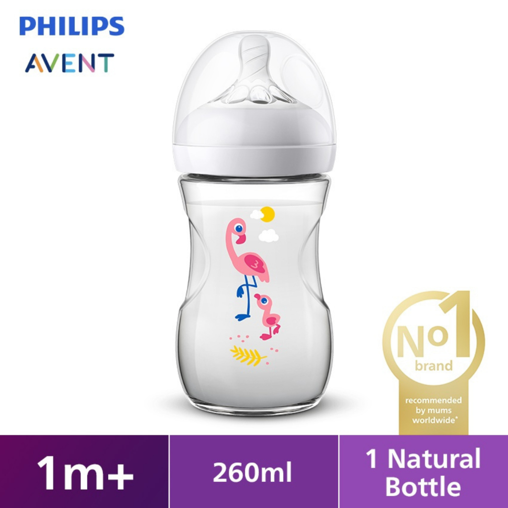Philips Avent Natural Bottle Single Flamingo 260ml/9Oz Botol Bayi 1m+