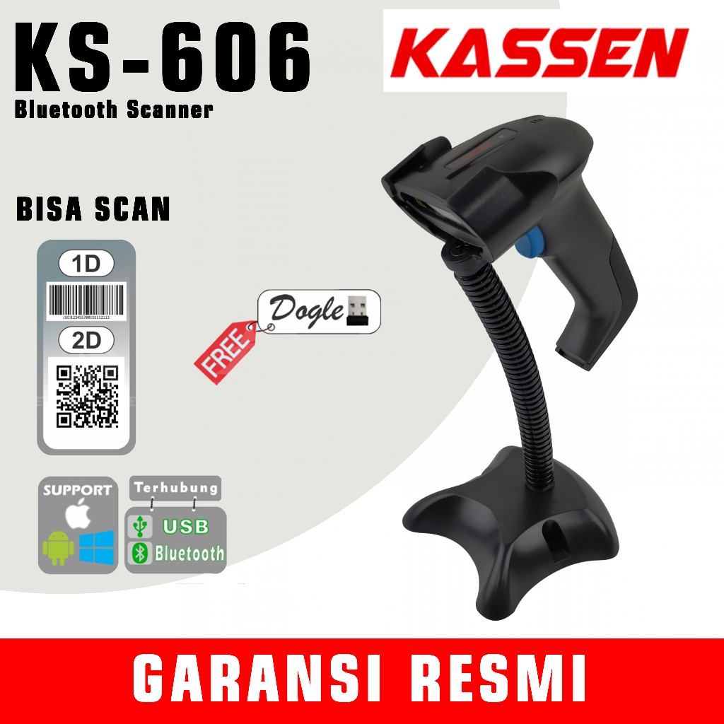 Barcode Scanner KASSEN KS-606 2D Bluetooth Hingga 100 Meter Wired Barcode Scanner