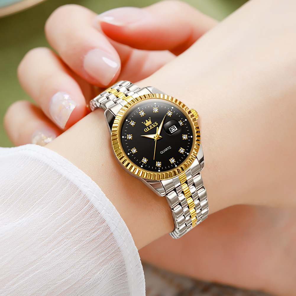 OLEVS Jam Tangan Wanita Original Anti Air Tahan Air Kecil Korea Analog Putih Gold Hitam Stainless Steel Women Watch 5526