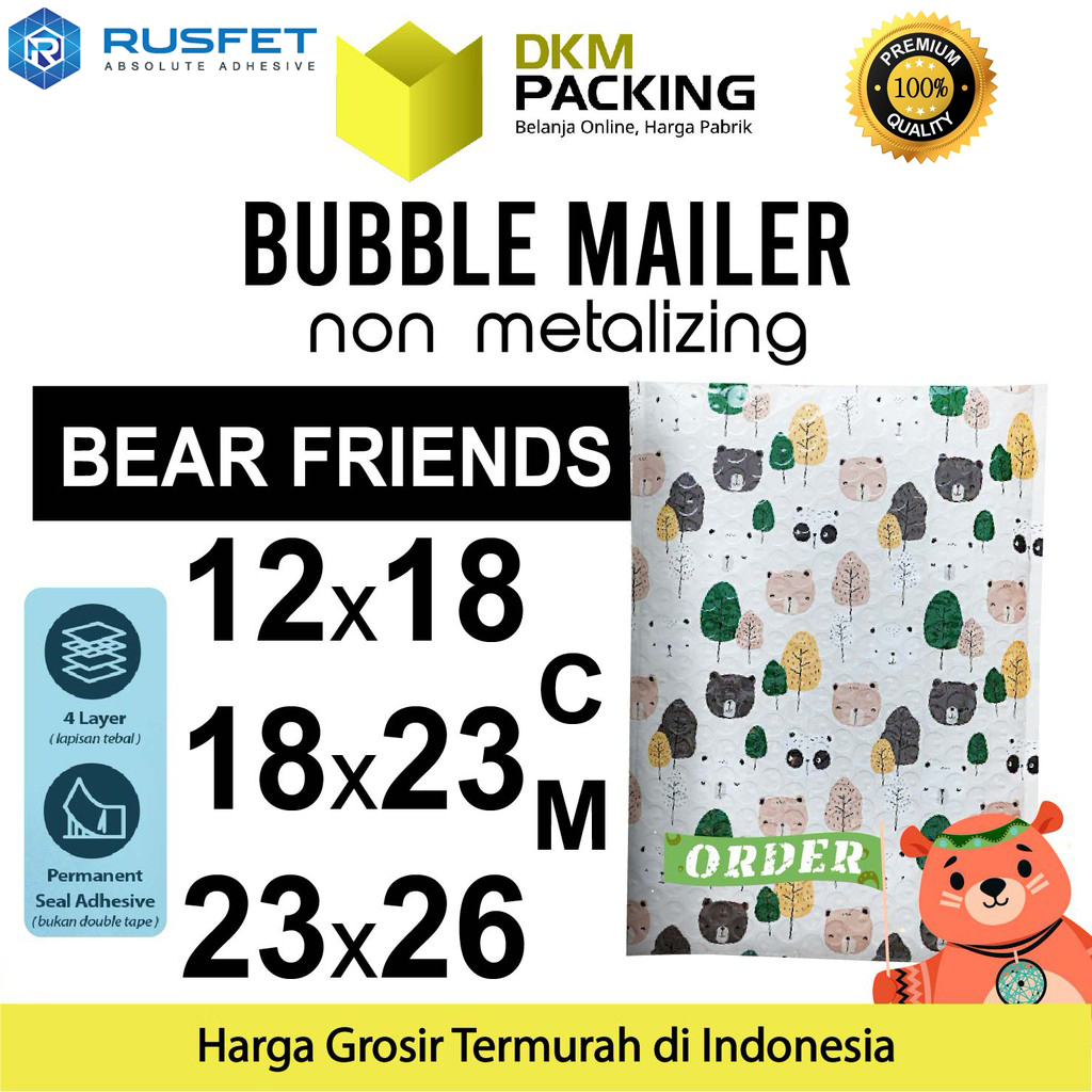 AMPLOP BUBBLE WRAP BEAR FRIENDS RUSFET ENVELOPE BUBBLE BAG MAILER PREMIUM TERMURAH / SATUAN