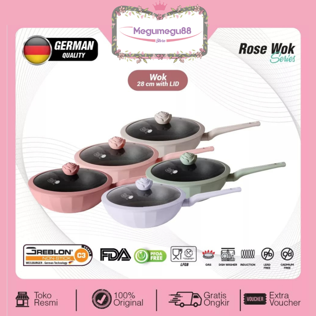 STEIN Rose Wok 28cm | Anti-Lengket | Granite German Coating Wok 28cm