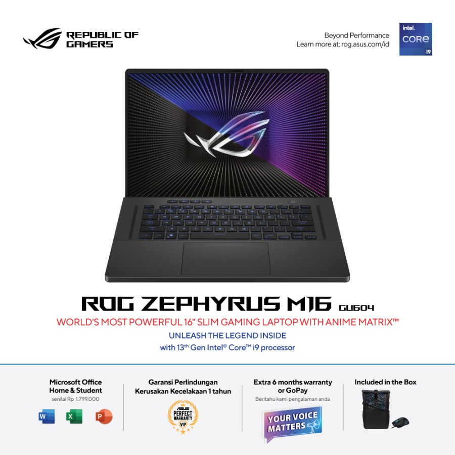 Asus ROG Zephyrus M16 GU604VI-I947C6T-O /Core i9-13900H/16GB/1TB SSD/RTX4070 8GB/16″ QHD+ 240Hz/Win 