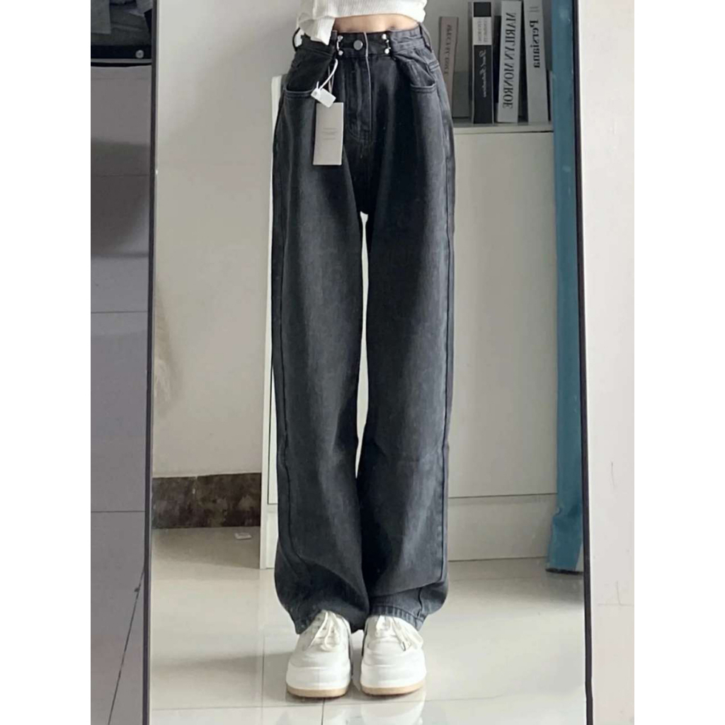 Denim celana wide-leg Wanita jeans high-waist loose Korean style celana panjang