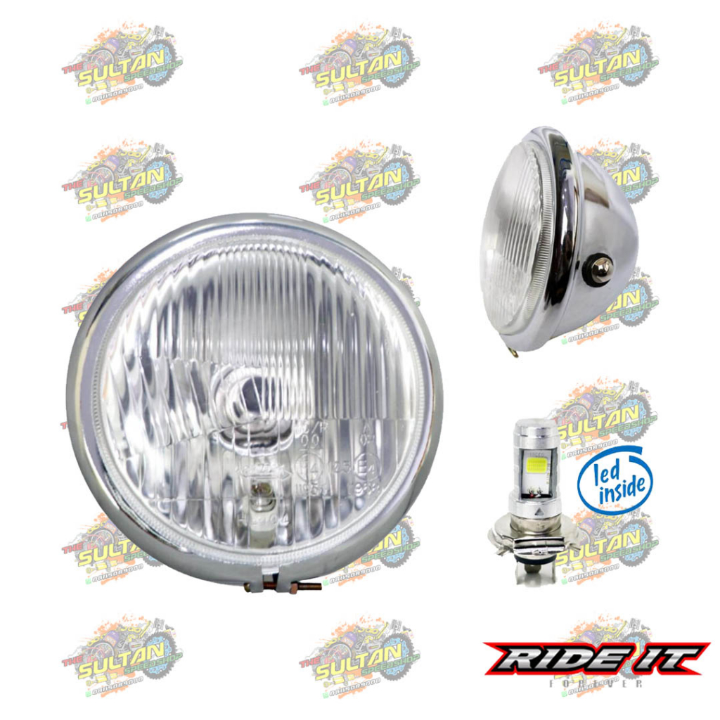 LAMPU DEPAN HEAD LAMP REFLEKTOR CB BATOK CHROME BOHLAM LED RIDE IT