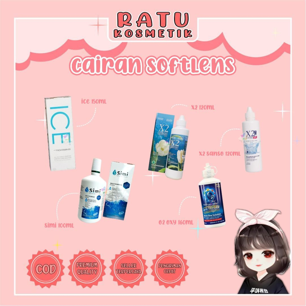 ❤ RATU ❤ Cairan Softlens X2 120ml | Ice 150ml | O2 Oxigen 160ml | Simi 100ml | X2 Sanso + Bio 120ml | Pencuci Softlens | Soflens