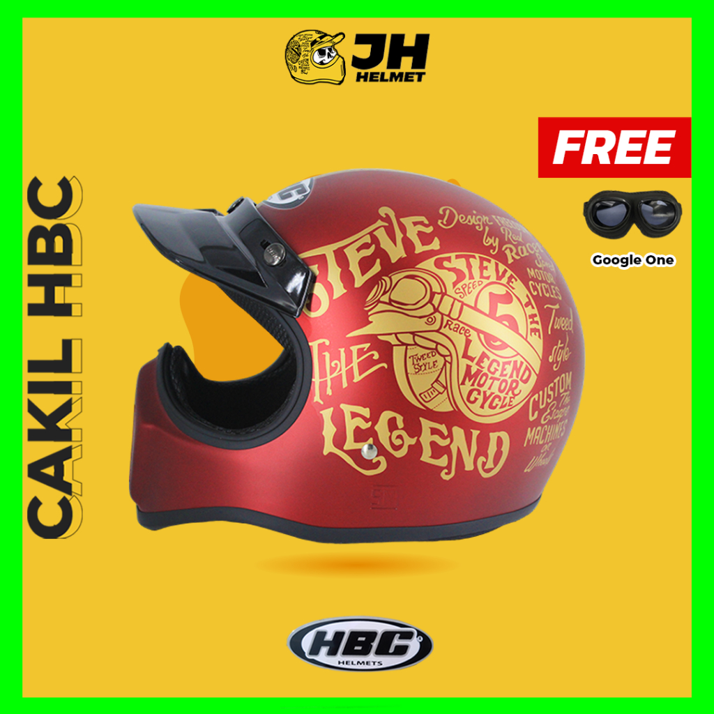 Helm Cakil HBC Steve Maroon Doff + FREE GOGGLE | Retro Full Face | JUAL HELM