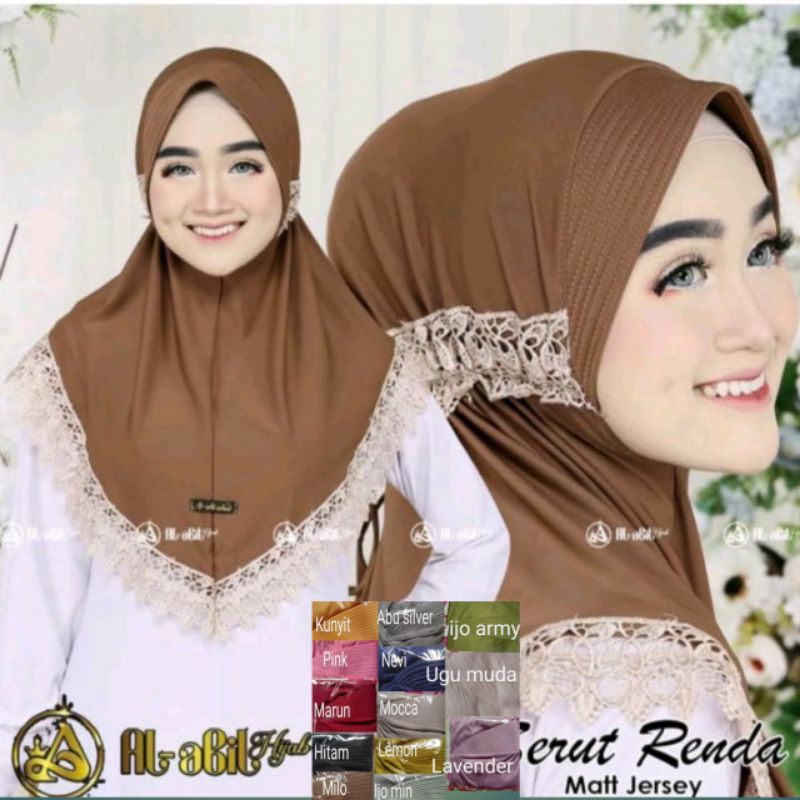 jilbab/instan setandar/hijab/serut belakang renda